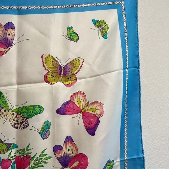 Dior Silk Scarf with Pink and Green Butterfly Design - Picture 10 of 14